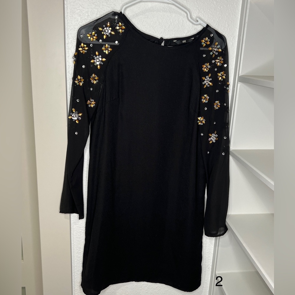 Dress with embellished sleeves